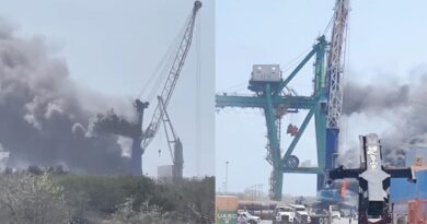 Se registra incendio de grúa y colisión con barco en terminal de IPM en Altamira