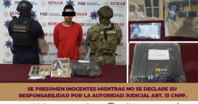 Detienen a presunto responsable de delitos relacionados con armas y sustancias ilícita