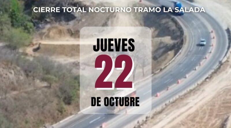 Alertan por cierre total nocturno en “La Salada” este jueves 22